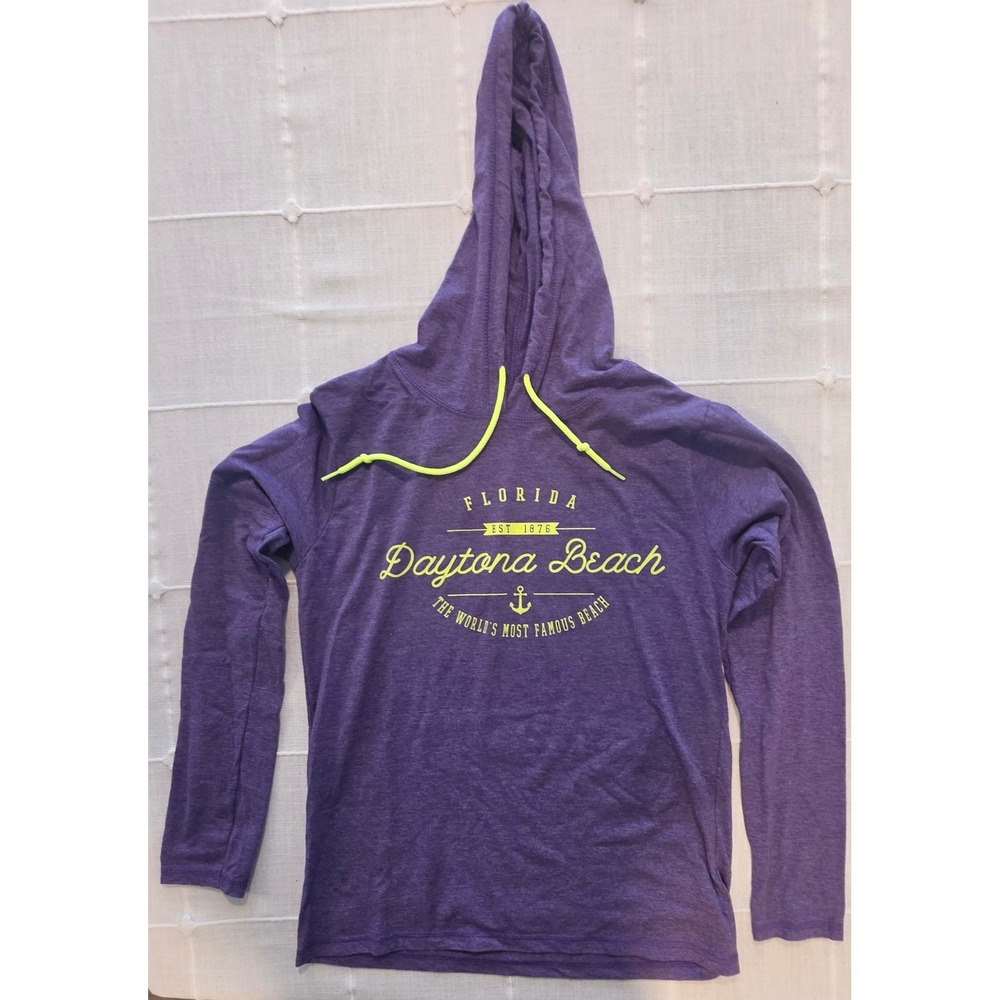 Anvil Daytona Beach Florida Purple Lightweight Hoodie Sweatshirt Womens Medium
